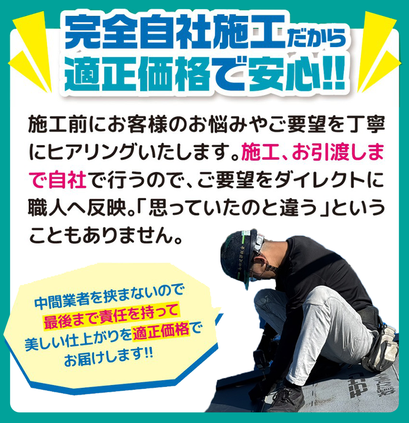 完全自社施工だから適正価格で安心！